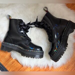 Dr. Martens Black Holographic Combat Boots